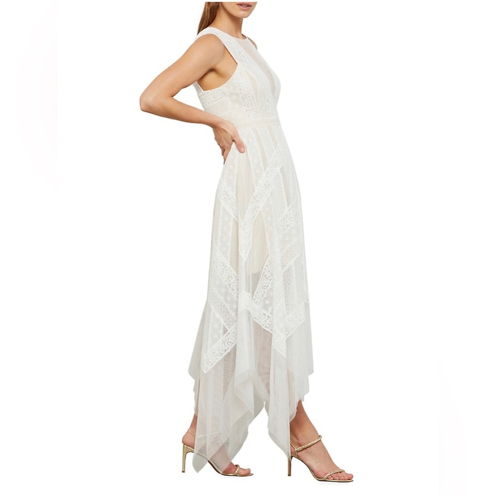 NWT BCBGMAXAZRIA Andi Asymmetric Lace & Tulle Maxi Dress size 0
